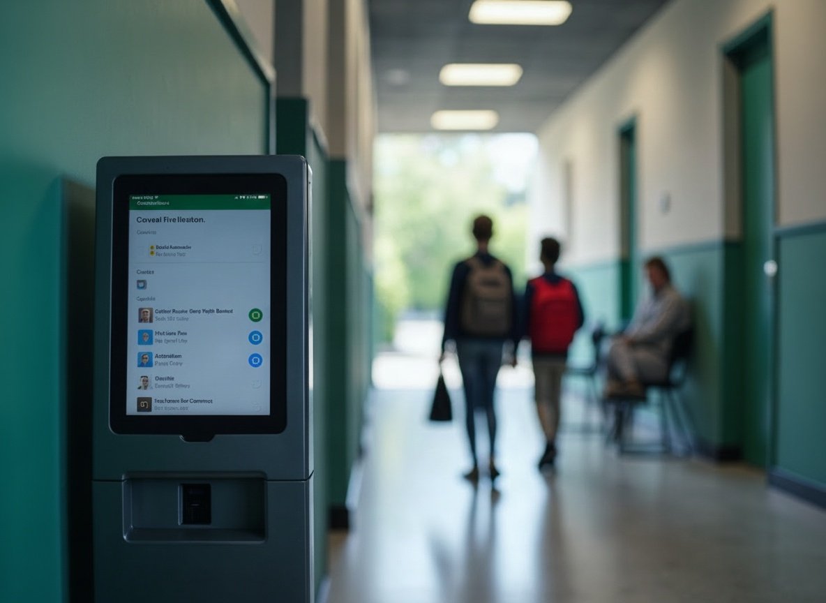 Edu Go face detection attendance kiosk at a school entrance